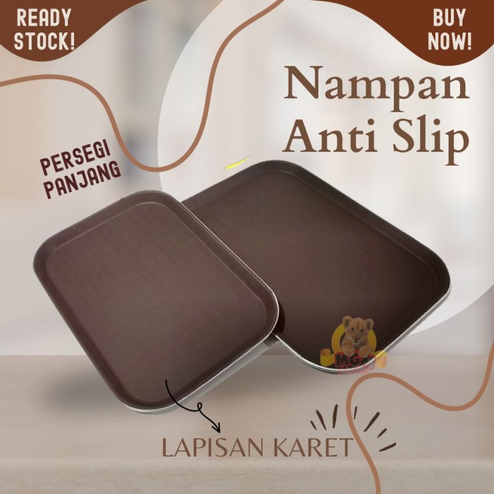 Nampan Anti Slip SegiPanjang 65x45cm non Slip Serving Tray lapis karet - Image 4
