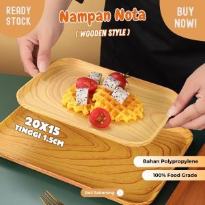 Nampan plastik serbaguna dengan motif kayu tempat nota gelas kue 20x15