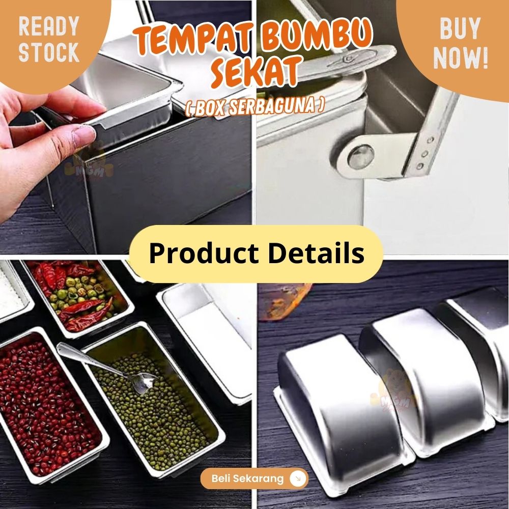 Tempat bumbu stainless 1x6 sekat segipanjang 450ml x6 dengan tutup - Image 3