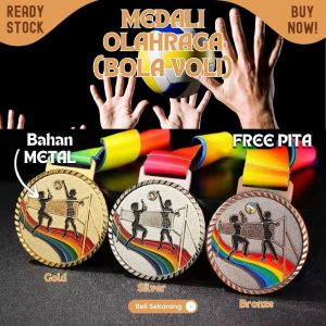 Medali TEBAL metal Volleyball Voli bola 7cm Free PITA Leher