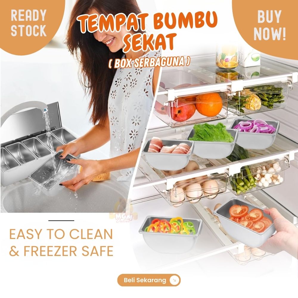 Tempat bumbu stainless 1x6 sekat segipanjang 450ml x6 dengan tutup - Image 5
