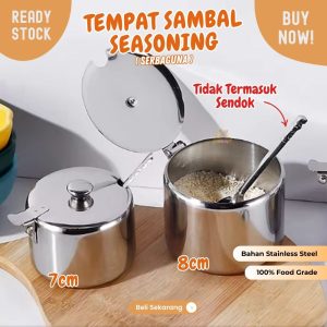 tempat sambal stainless 300ml dengan tutup 8cm wadah acar serbaguna
