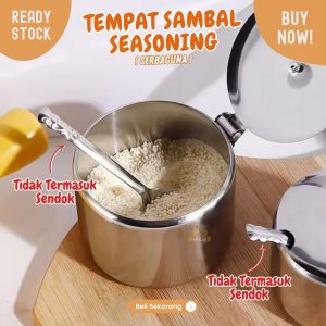 tempat sambal stainless 400ml dengan tutup 9cm wadah acar serbaguna