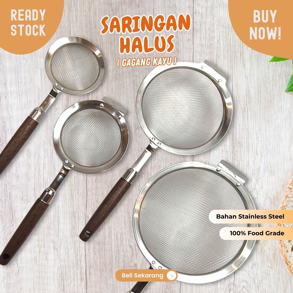 Saringan minyak 10cm halus stainless dengan gagang kayu KUAT NON PANAS - Image 2