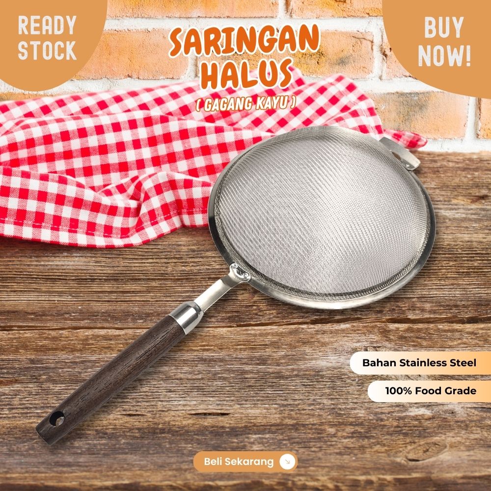 Saringan minyak 10cm halus stainless dengan gagang kayu KUAT NON PANAS - Image 4