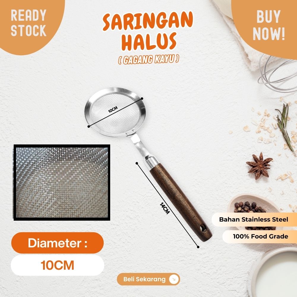 Saringan minyak 10cm halus stainless dengan gagang kayu KUAT NON PANAS - Image 6