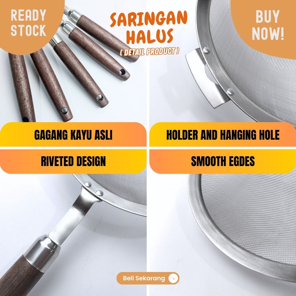 Saringan minyak 12cm halus stainless dengan gagang kayu KUAT NON PANAS - Image 3