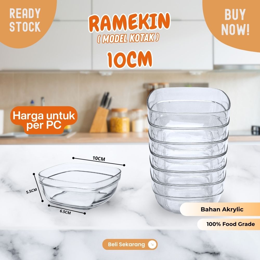 Mangkok kotak ramekin 10cm akrylic wadah serbaguna bumbu buah snack
