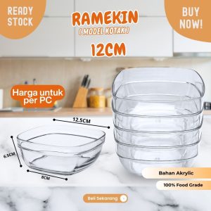 Mangkok kotak ramekin 12cm akrylic wadah serbaguna bumbu buah snack