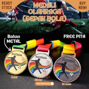 Medali TEBAL metal sepak bola soccer football 7cm Free PITA Leher
