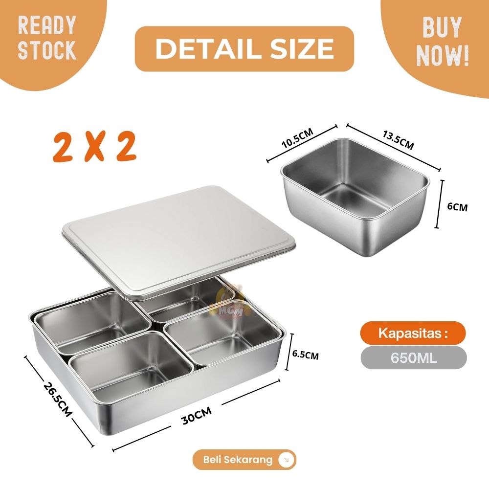 Tempat bumbu stainless 2x2 sekat Kotak 650ml x4 dengan tutup - Image 5