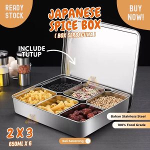 Tempat bumbu stainless 2x3 sekat Kotak 650ml x6 dengan tutup