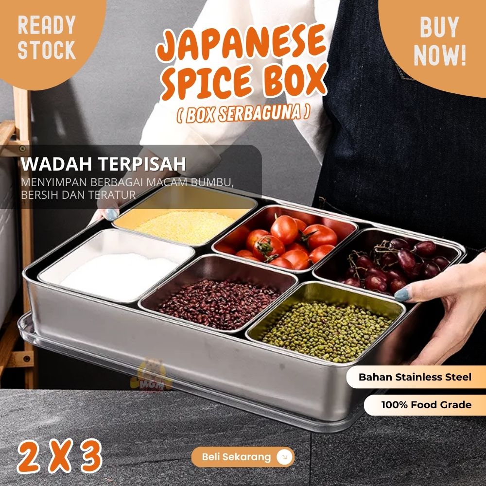 Tempat bumbu stainless 2x3 sekat Kotak 650ml x6 dengan tutup - Image 2