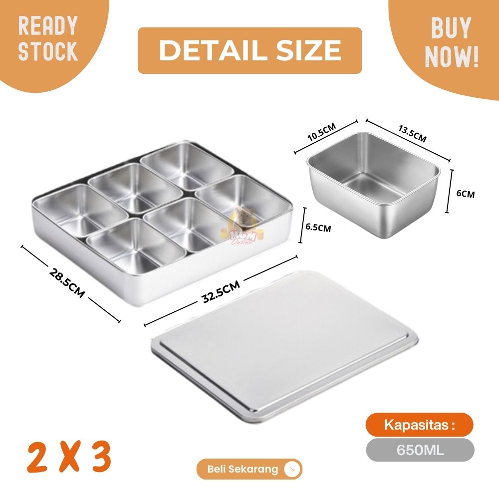 Tempat bumbu stainless 2x3 sekat Kotak 650ml x6 dengan tutup - Image 5
