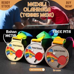 Medali TEBAL metal Table Tennis Tenis Meja 7cm Free PITA Leher