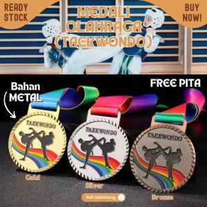 Medali TEBAL metal Taekwondo bela diri 7cm Free PITA Leher