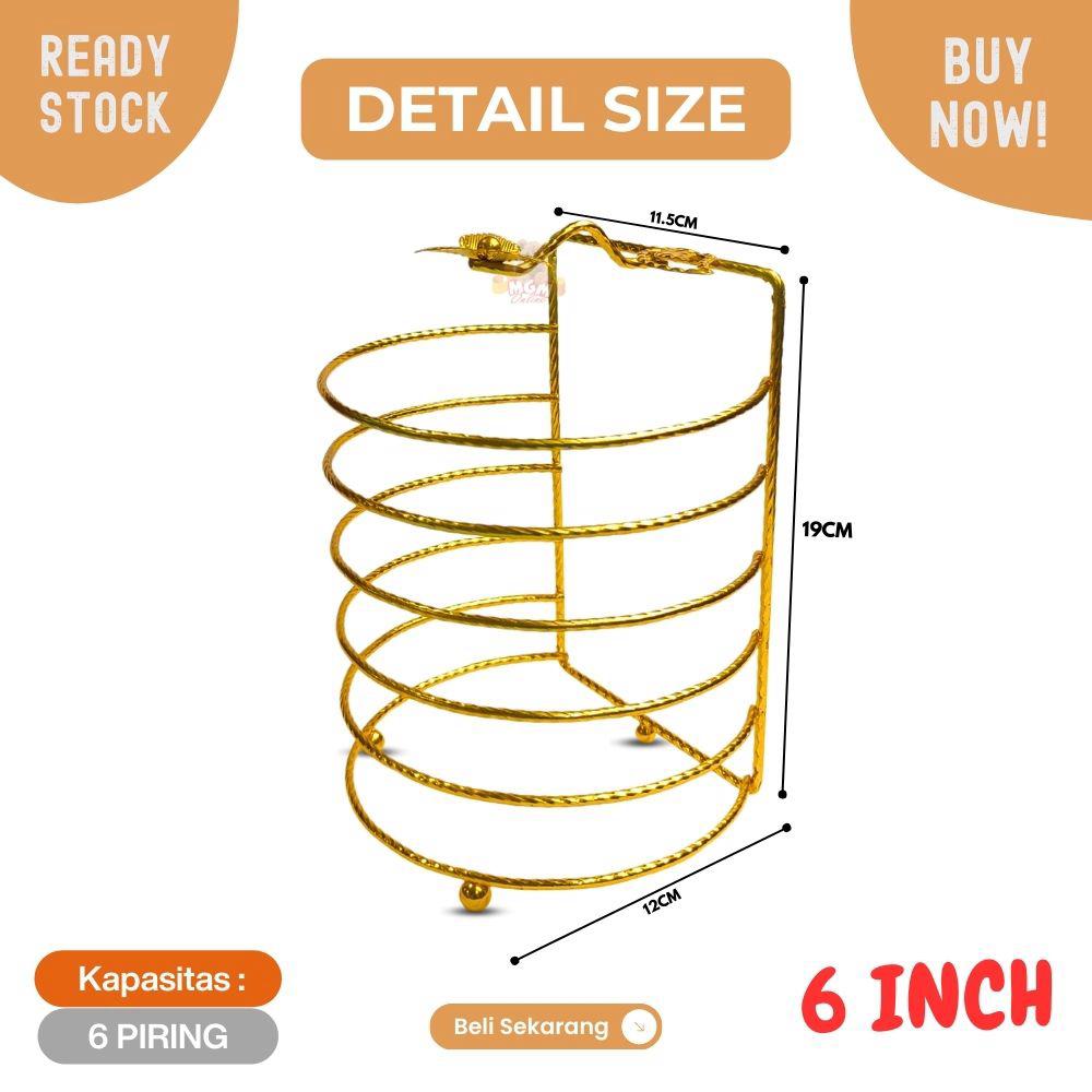 Piring Buah kurma Stainless Emas 15cm 6pc dengan Stand kue permen - Motif D - Image 5