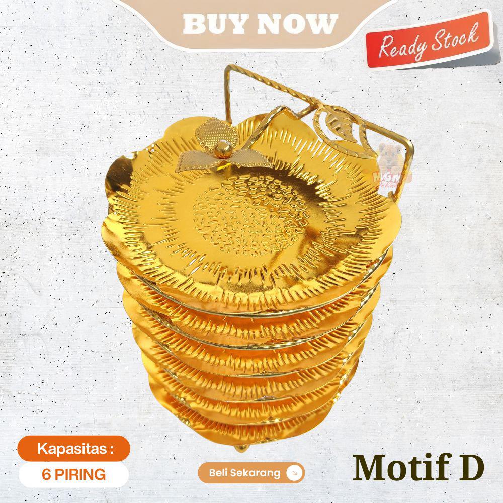 Piring Buah kurma Stainless Emas 15cm 6pc dengan Stand kue permen - Motif A - Image 5