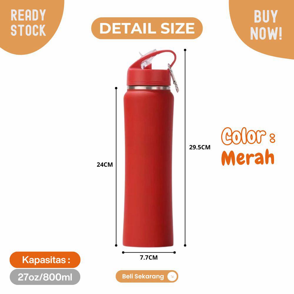 botol tumbler 27oz besar 800ml tahan panas dan dingin dengan sedotan - Image 9
