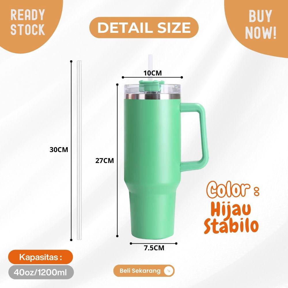 mug tumbler 40oz jumbo 1200ml tahan panas dan dingin dengan sedotan - Image 7