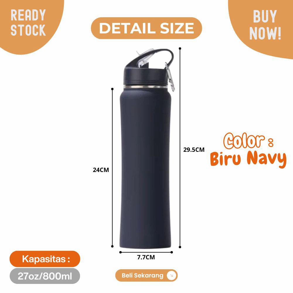 botol tumbler 27oz besar 800ml tahan panas dan dingin dengan sedotan - Image 7