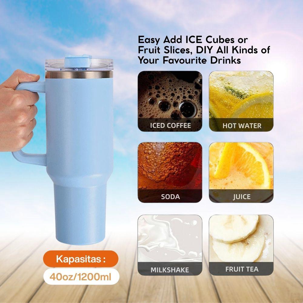 mug tumbler 40oz jumbo 1200ml tahan panas dan dingin dengan sedotan - Image 4