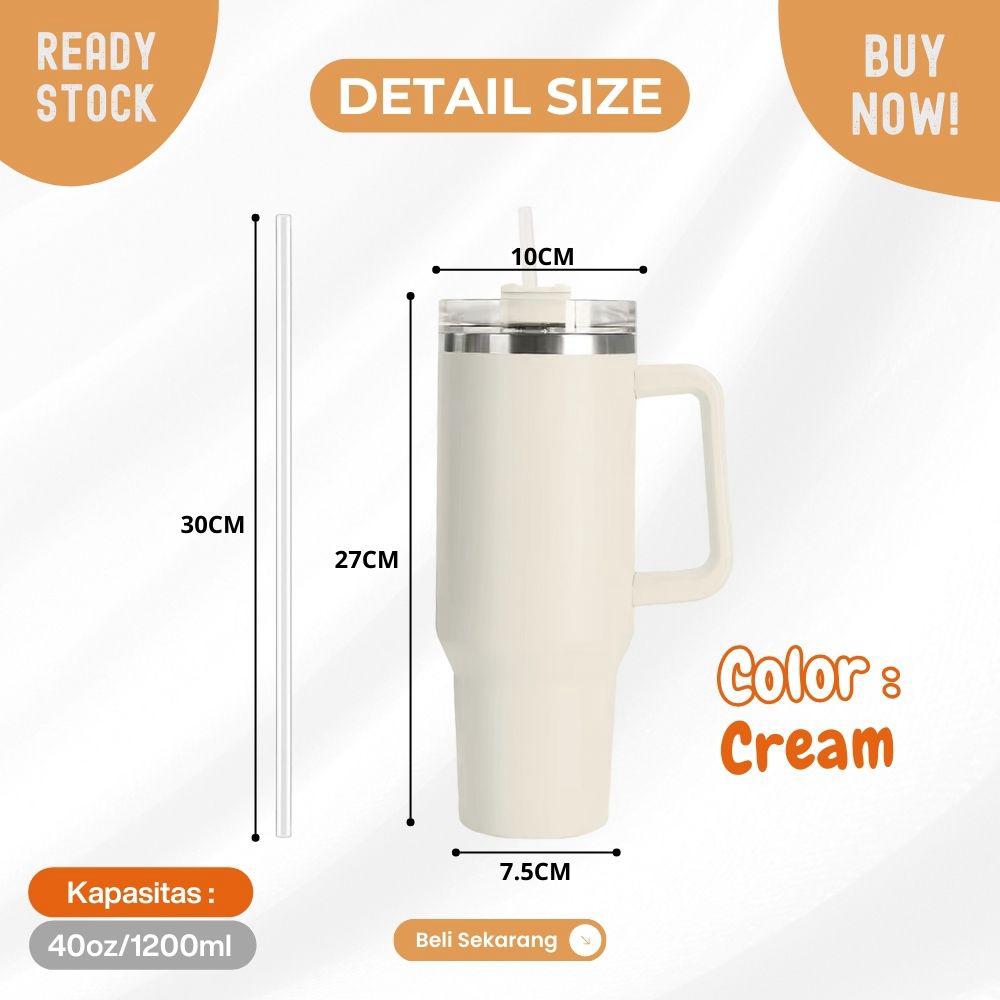 mug tumbler 40oz jumbo 1200ml tahan panas dan dingin dengan sedotan - Image 8