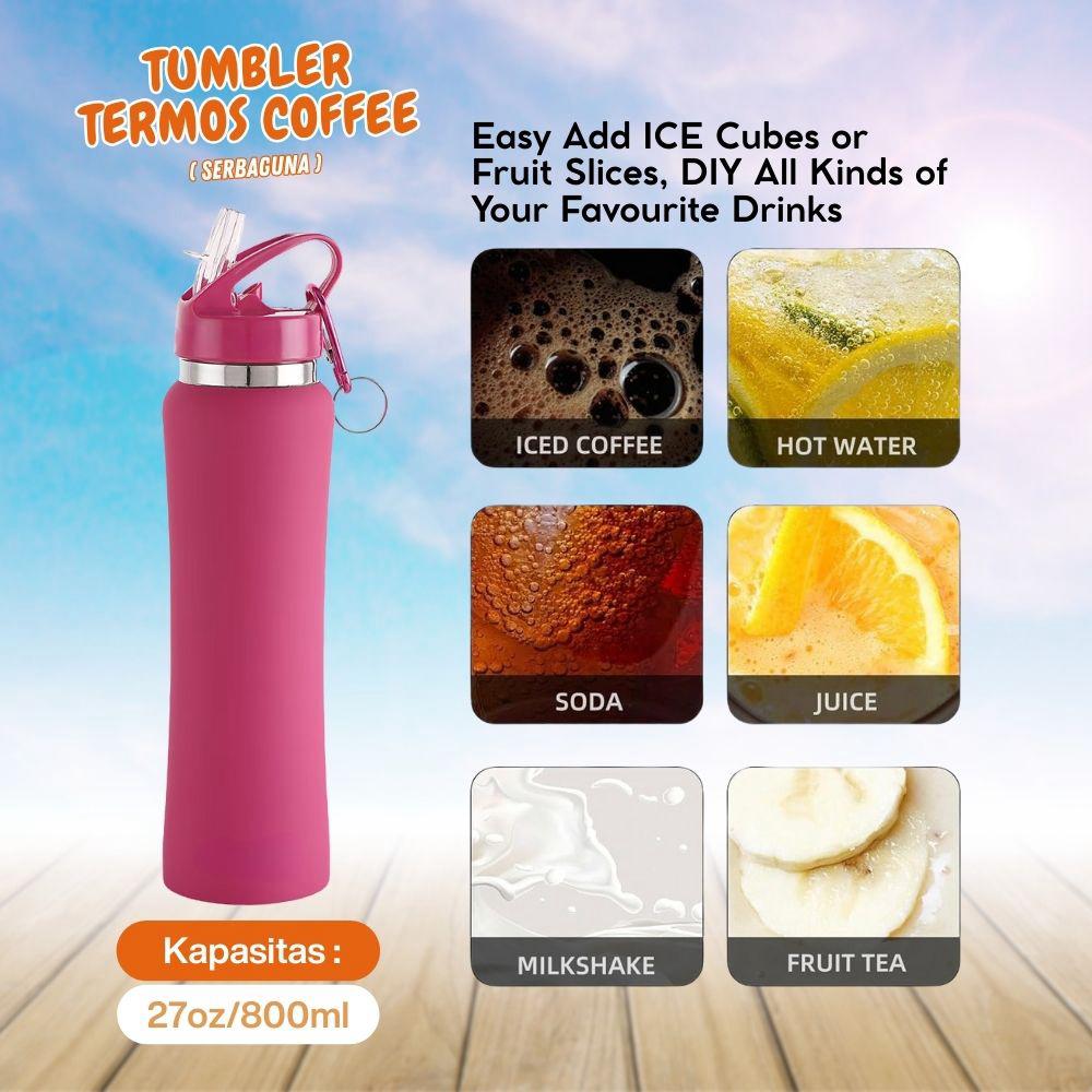 botol tumbler 27oz besar 800ml tahan panas dan dingin dengan sedotan - Image 3