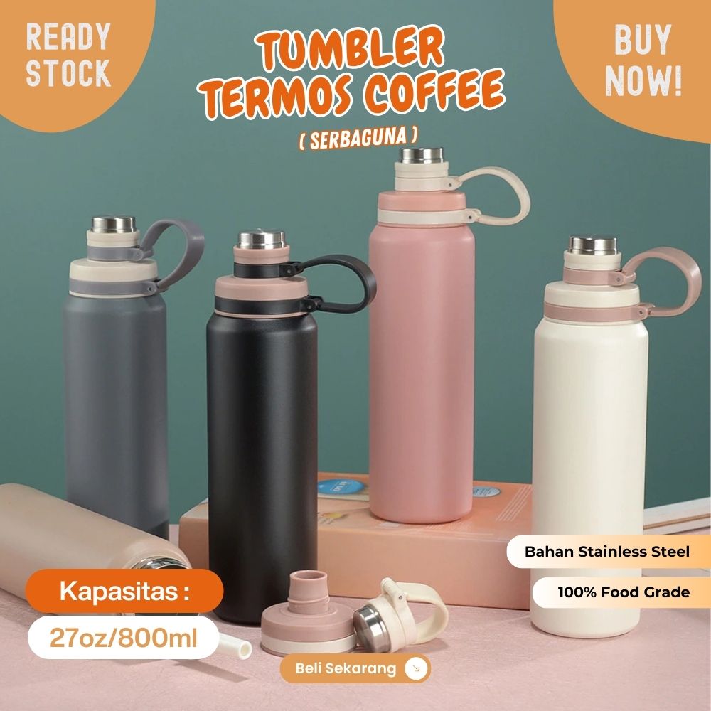 botol air tumbler 27oz besar 800ml tahan panas dan dingin Natural