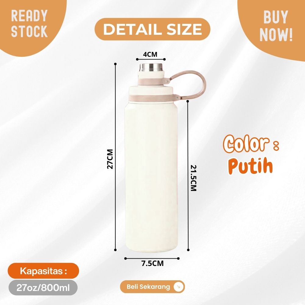 botol air tumbler 27oz besar 800ml tahan panas dan dingin Natural - Image 5