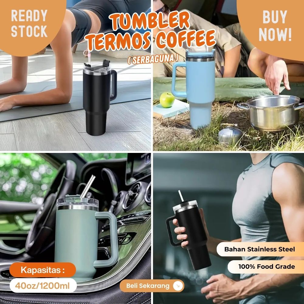 mug tumbler 40oz jumbo 1200ml tahan panas dan dingin dengan sedotan - Image 5