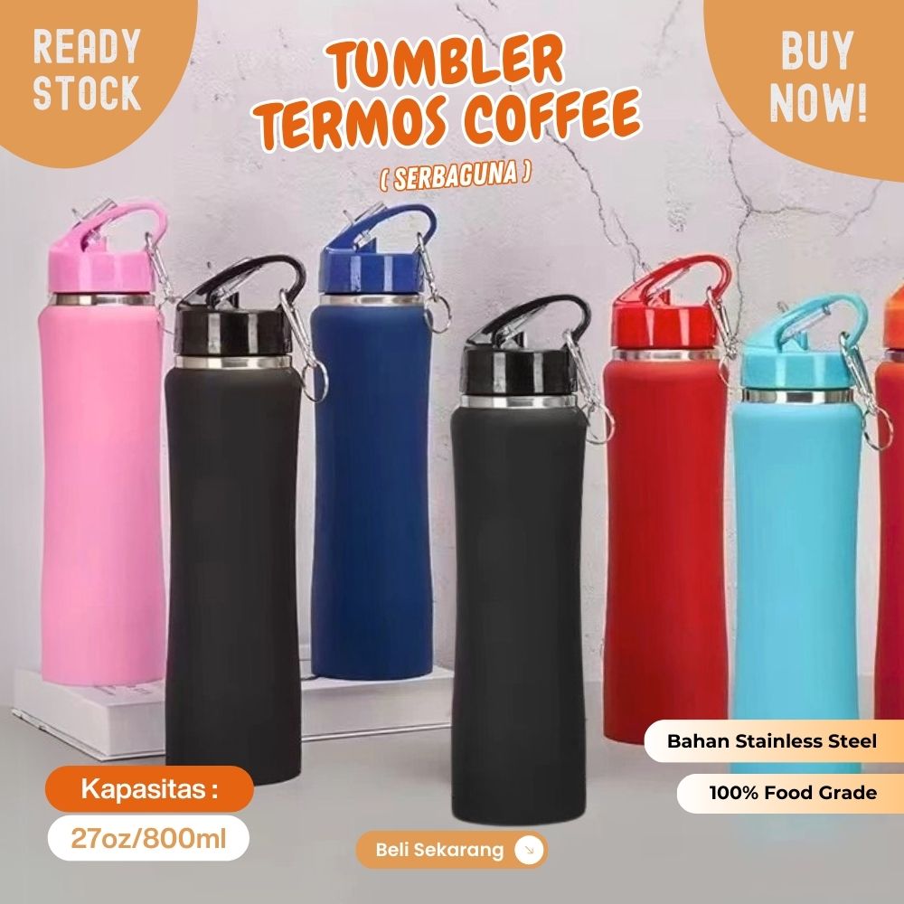 botol tumbler 27oz besar 800ml tahan panas dan dingin dengan sedotan