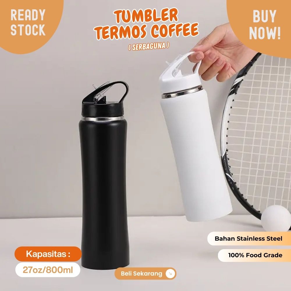 botol tumbler 27oz besar 800ml tahan panas dan dingin dengan sedotan - Image 4