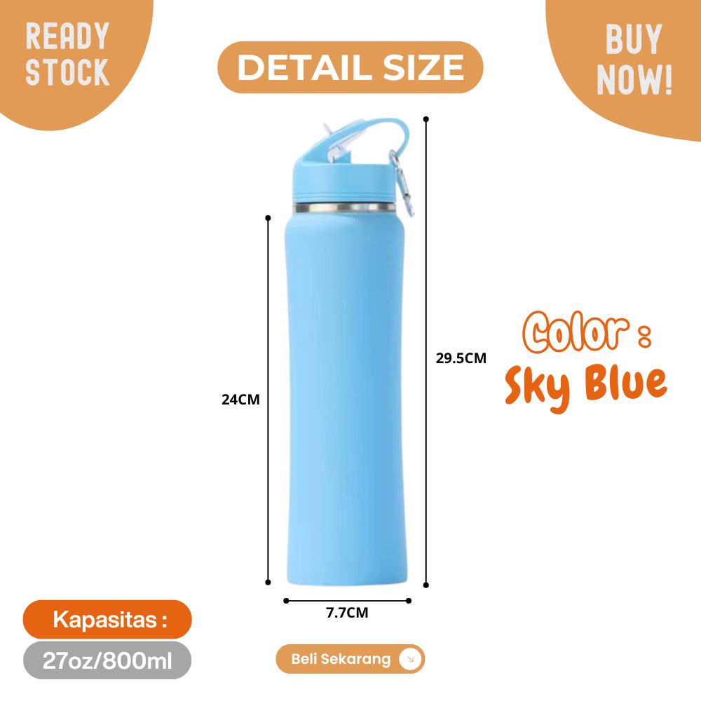 botol tumbler 27oz besar 800ml tahan panas dan dingin dengan sedotan - Image 6
