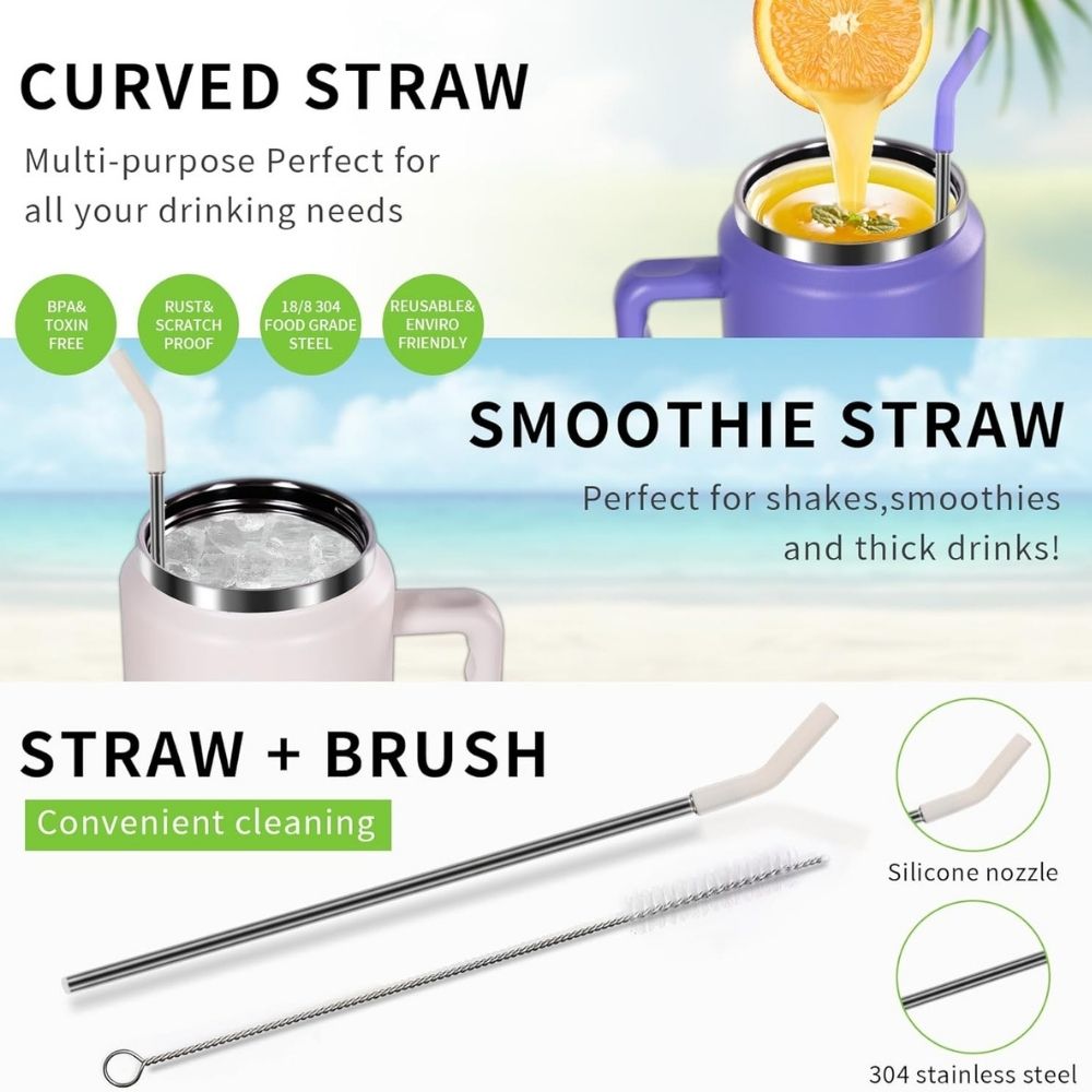 mug tumbler 50oz jumbo 1500ml tahan panas dan dingin dengan sedotan - Image 3