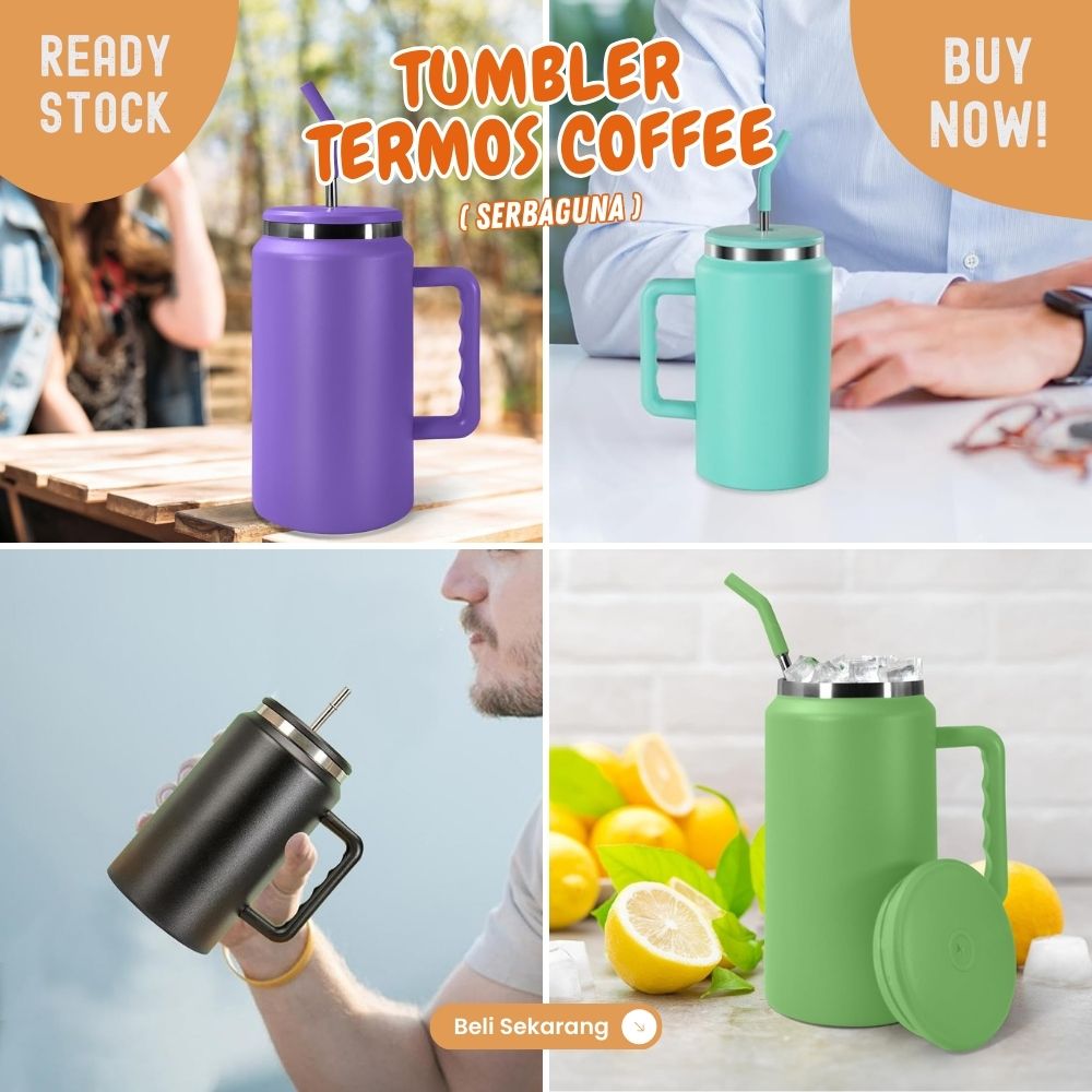 mug tumbler 50oz jumbo 1500ml tahan panas dan dingin dengan sedotan - Image 5
