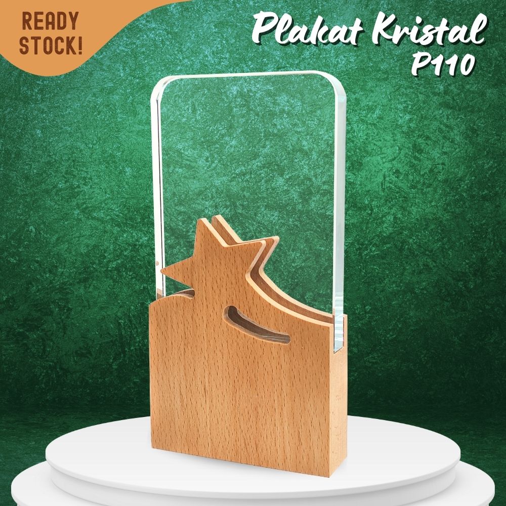 P110 Plakat kristal dengan kayu 23x12cm piagam penghargaan award