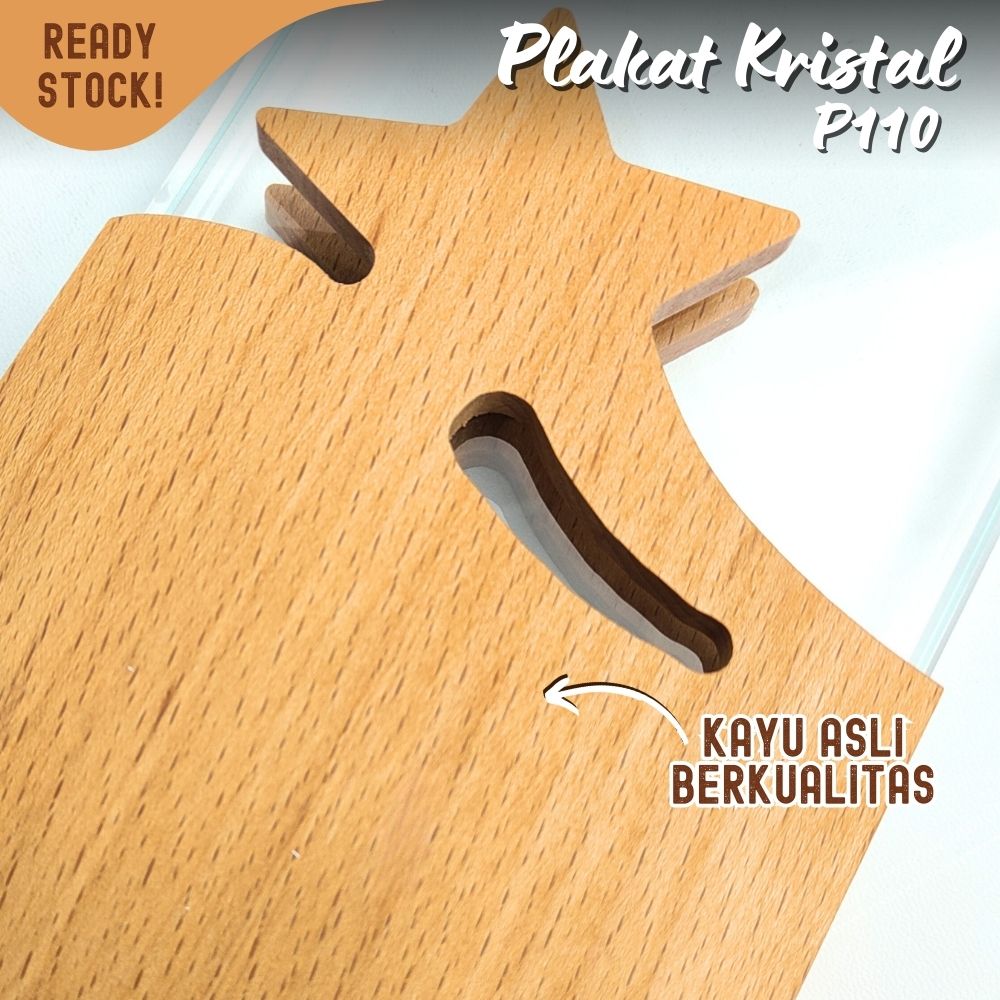 P110 Plakat kristal dengan kayu 23x12cm piagam penghargaan award - Image 2