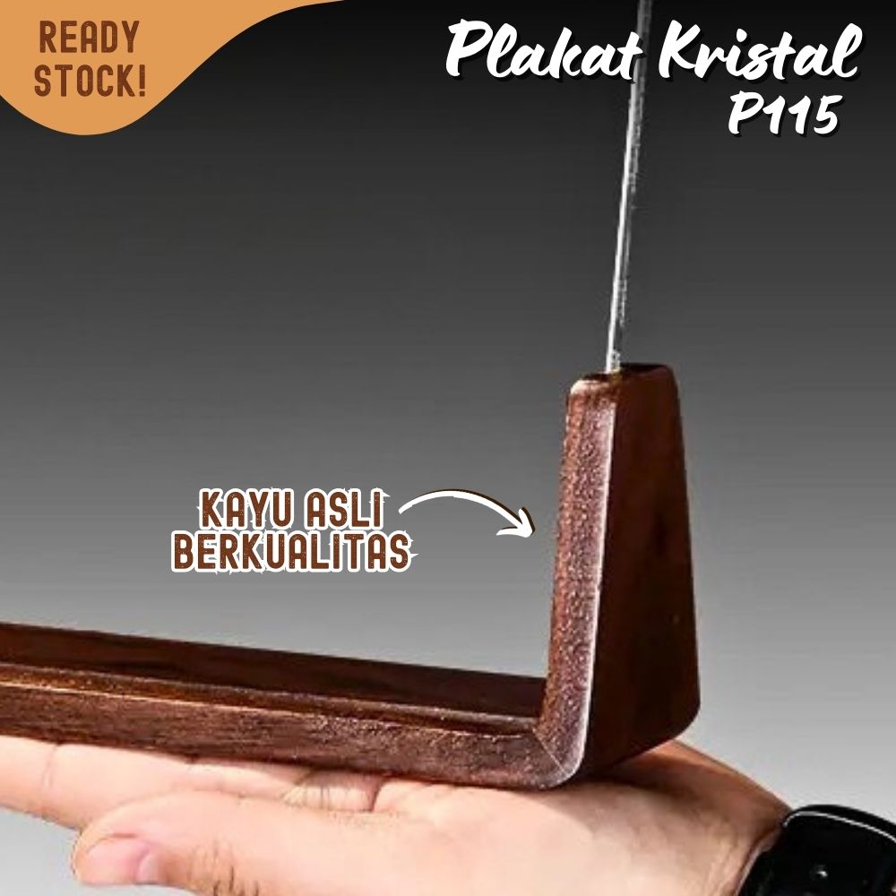 P115 Plakat kristal dengan kayu 22x16cm piagam penghargaan award - Image 2
