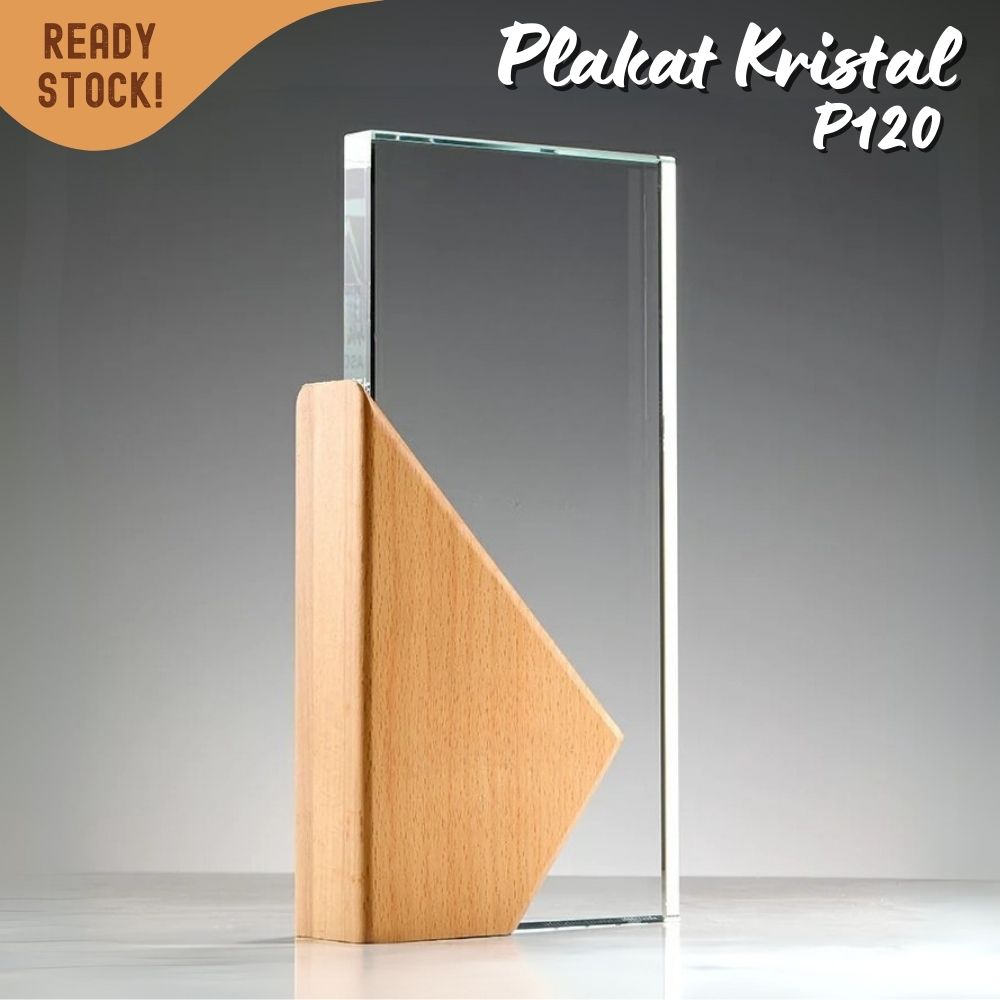 P120 Plakat kristal dengan kayu 23x13cm piagam penghargaan award
