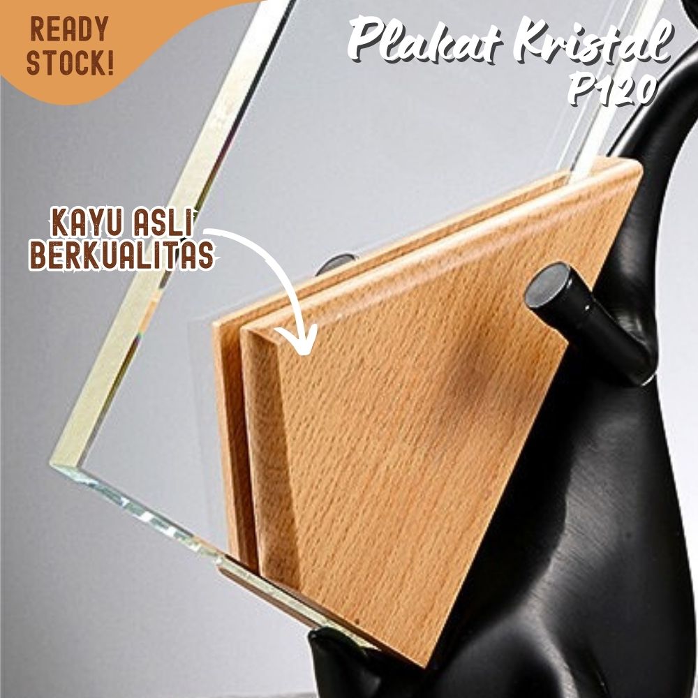 P120 Plakat kristal dengan kayu 23x13cm piagam penghargaan award - Image 2