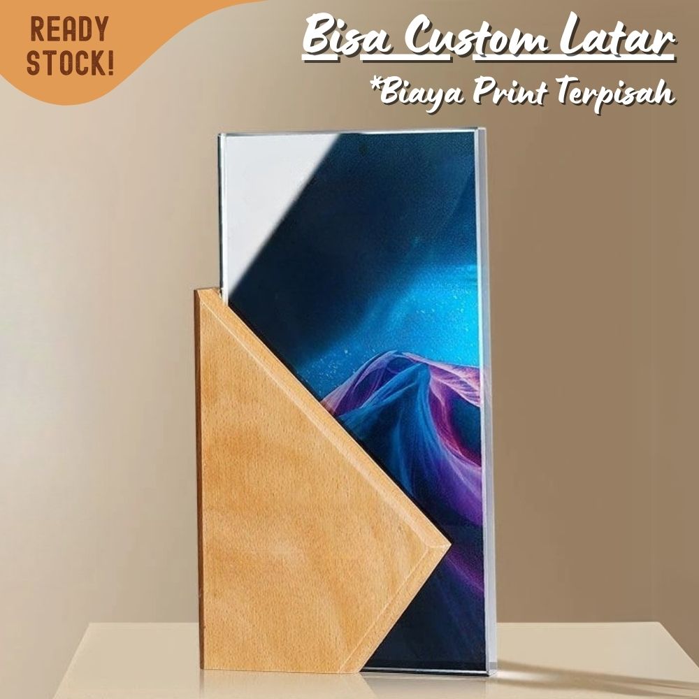 P120 Plakat kristal dengan kayu 23x13cm piagam penghargaan award - Image 3