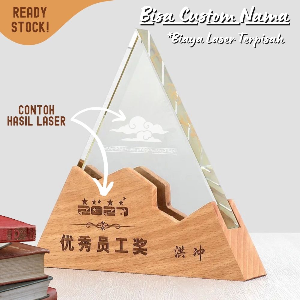 P140 Plakat kristal dengan kayu 20x18cm piagam penghargaan award - Image 3