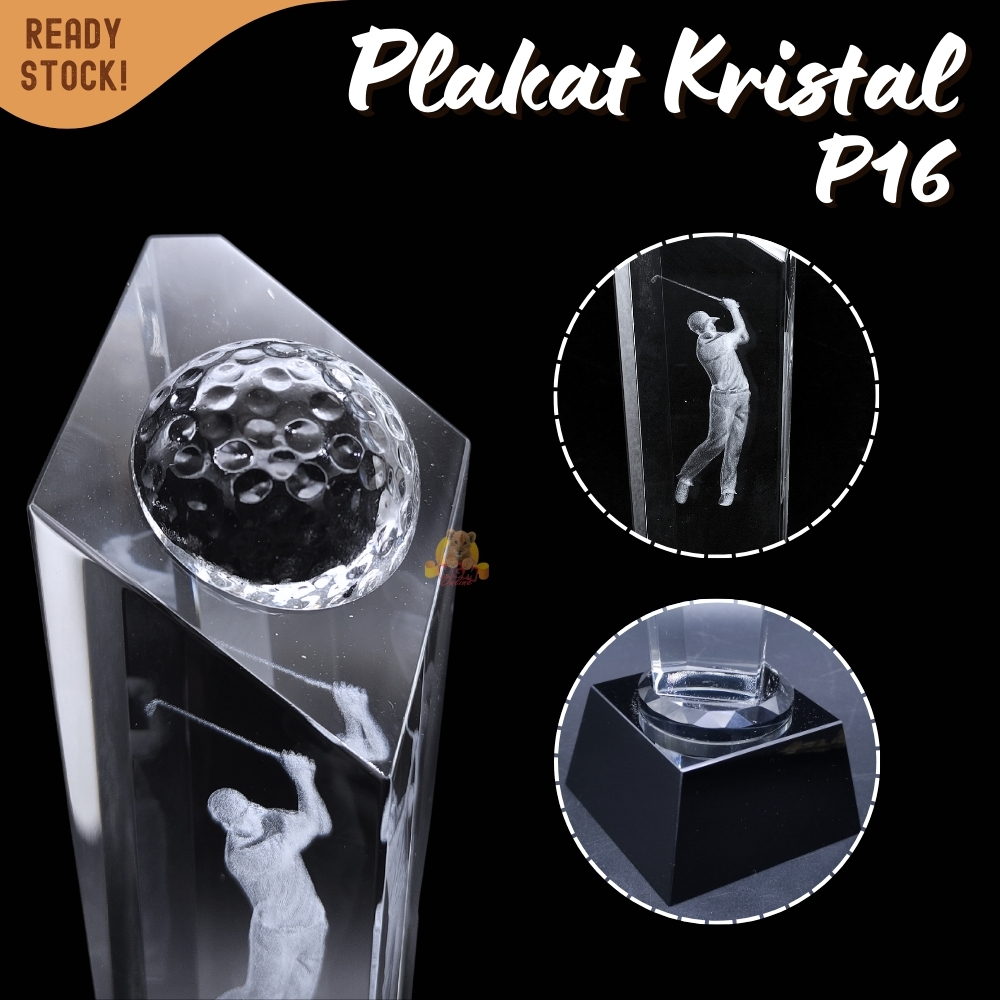 P16-S Plakat kristal GOLF bola 22cm tinggi Crystal kaca Piala medali - Image 3