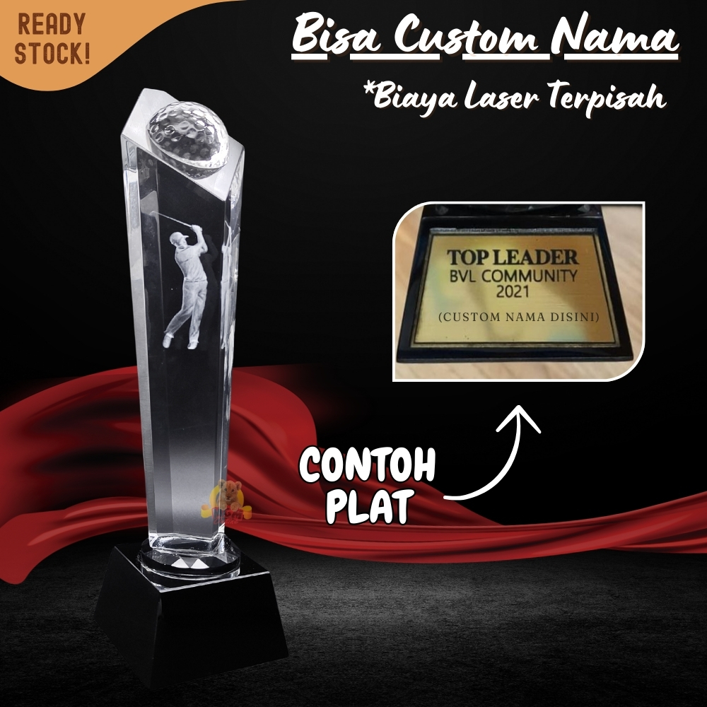 P16-S Plakat kristal GOLF bola 22cm tinggi Crystal kaca Piala medali - Image 4