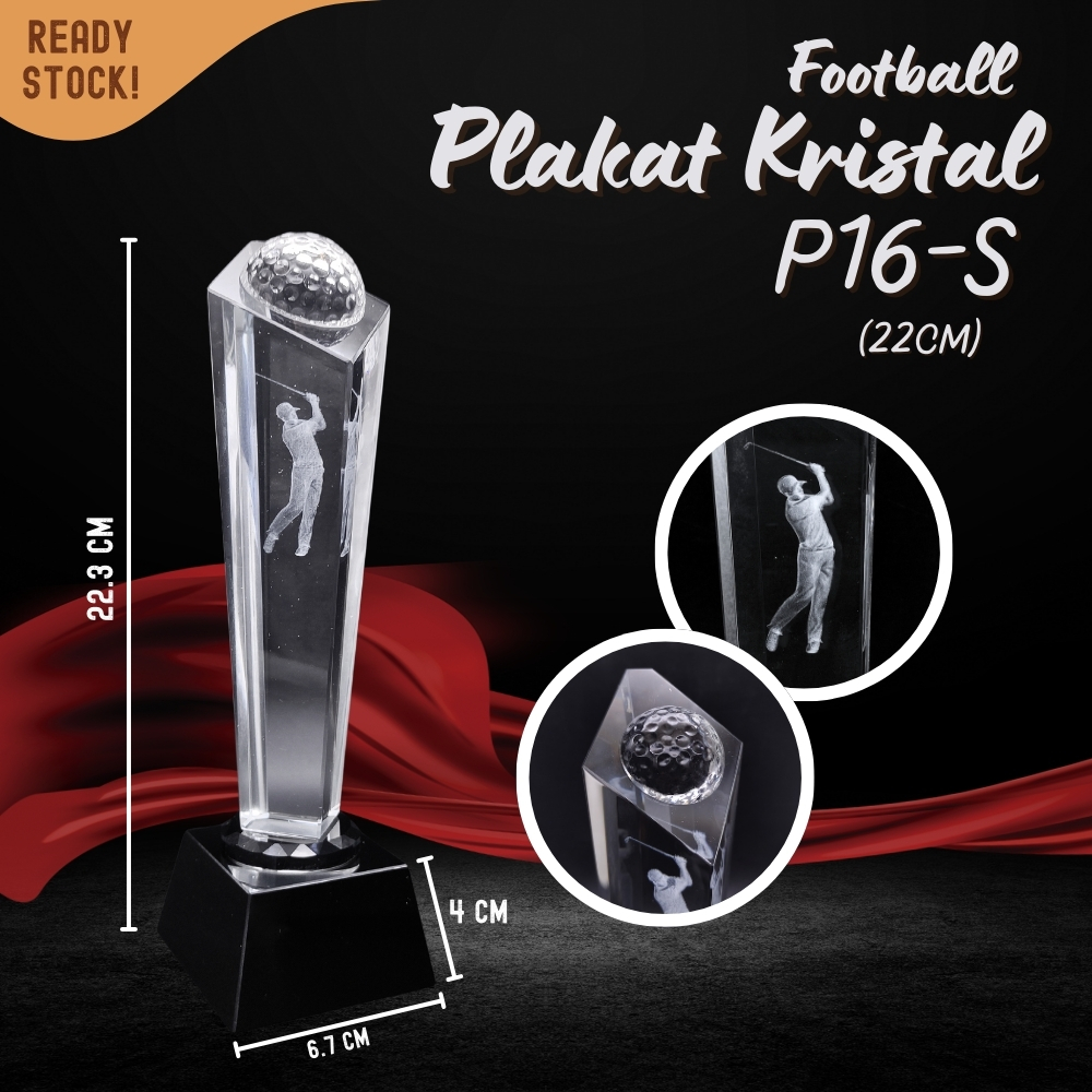 P16-S Plakat kristal GOLF bola 22cm tinggi Crystal kaca Piala medali - Image 5