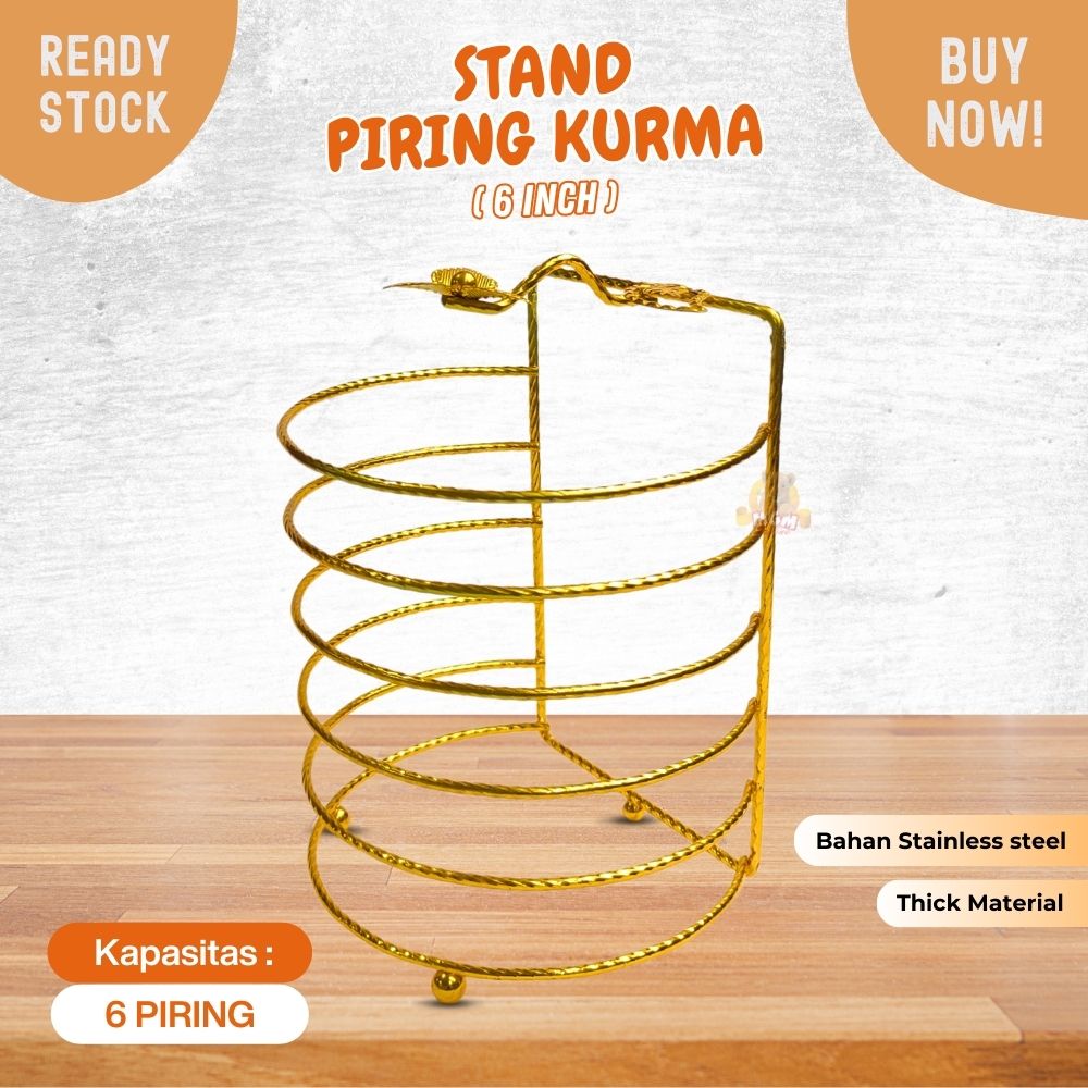 Piring Buah kurma Stainless Emas 15cm 6pc dengan Stand kue permen - Motif D - Image 2