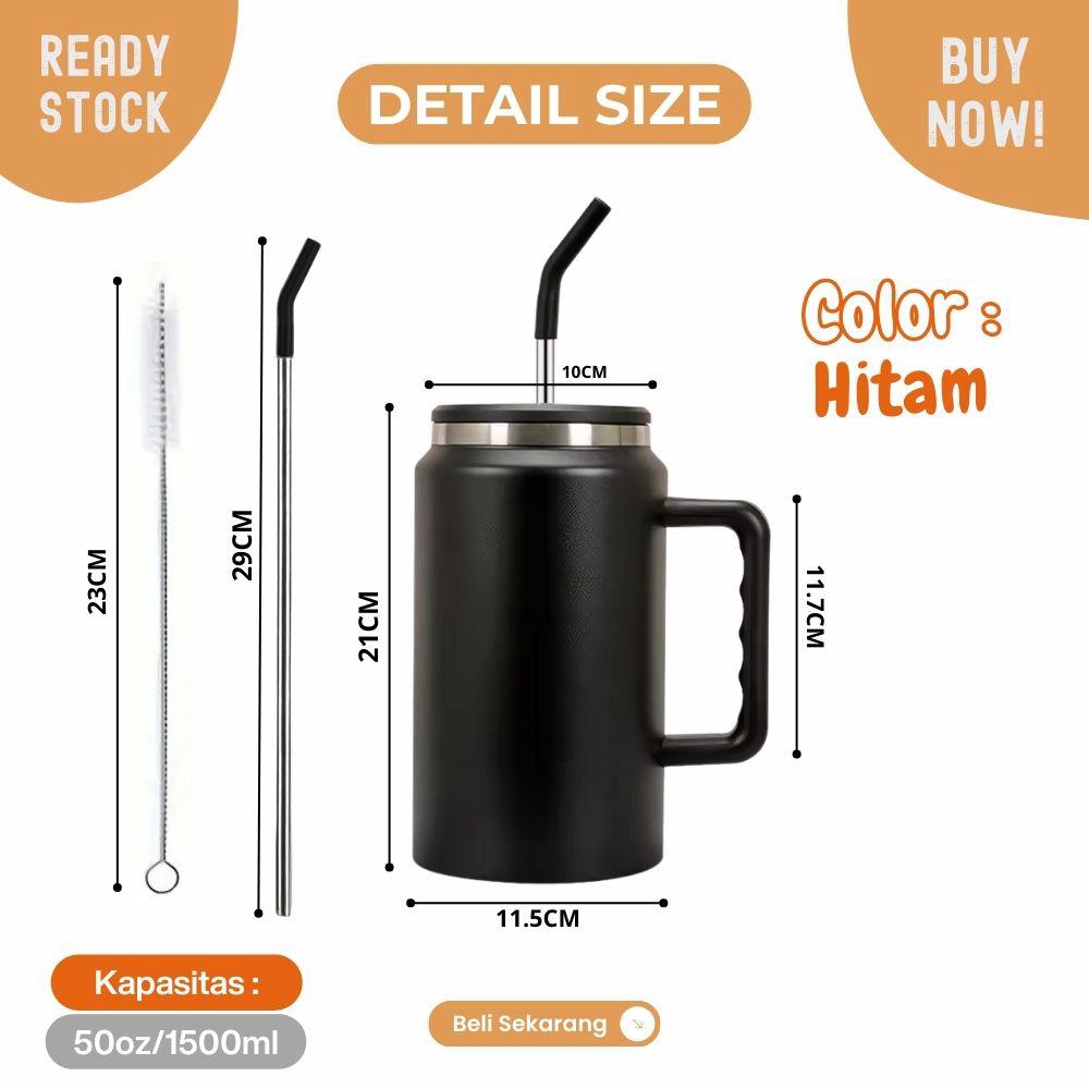 mug tumbler 50oz jumbo 1500ml tahan panas dan dingin dengan sedotan - Image 6