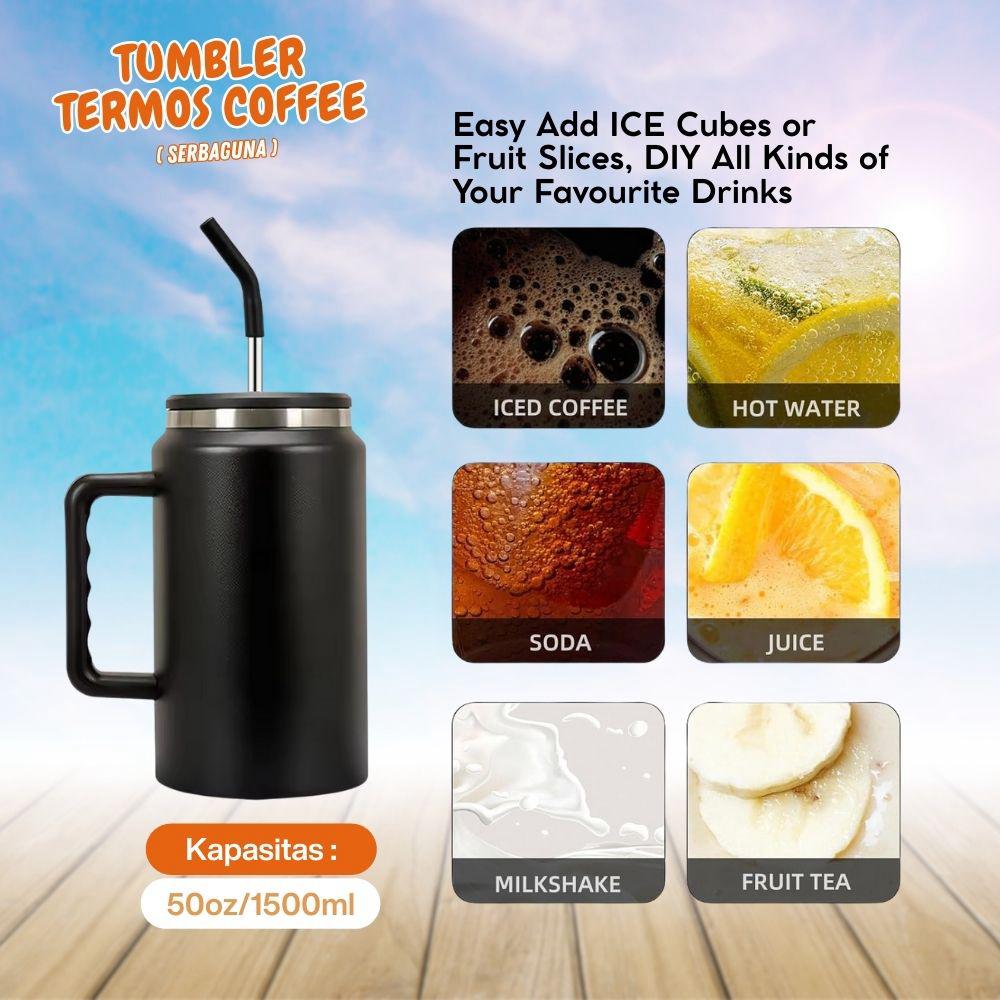 mug tumbler 50oz jumbo 1500ml tahan panas dan dingin dengan sedotan - Image 4