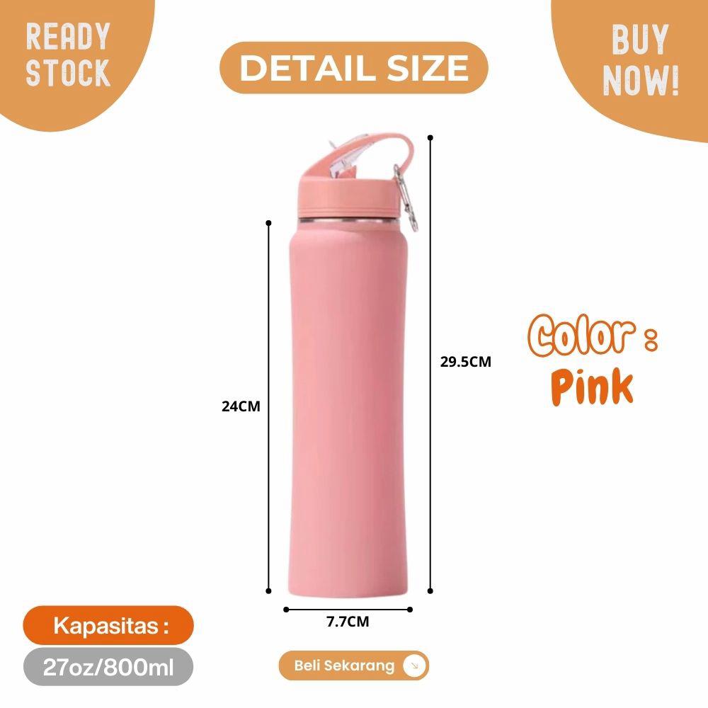 botol tumbler 27oz besar 800ml tahan panas dan dingin dengan sedotan - Image 5